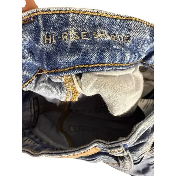 American Eagle Shorts women 00 Blue Hi-rise Shortie Ripped Denim - Picture 5 of 7